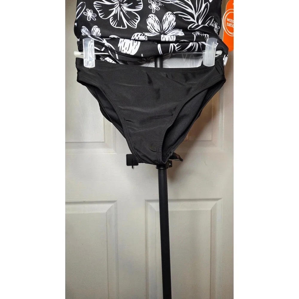 Girls Long Sleeve Rash Guard Swimsuit Set Black White Floral M 7-8